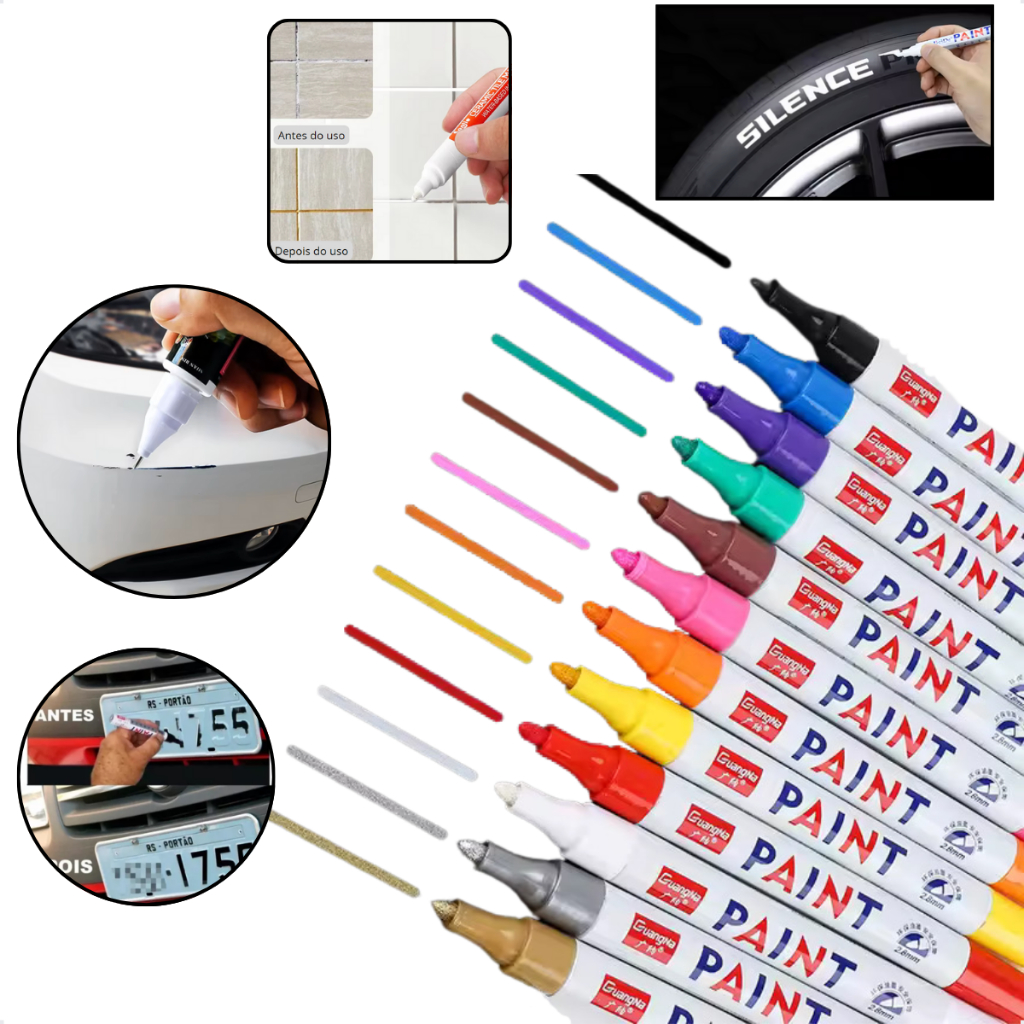 Caneta Paint Original Reparadora Pintura Automotiva Permanente Tira Riscos Carro Moto Rodas NF