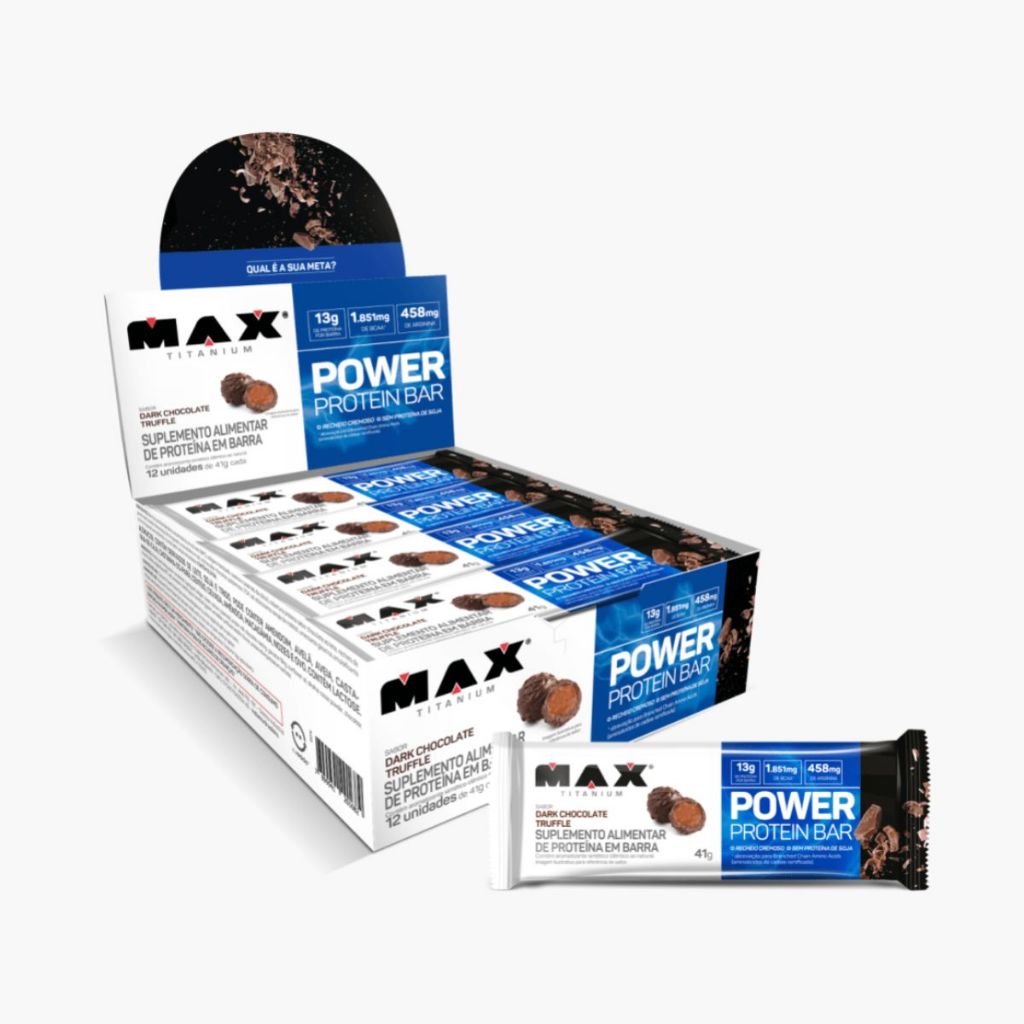 Power Protein Bar Max Titanium Dark Chocolate Truffle com 12 unidades de 41g - Health