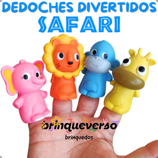 Coleção Meus Dedoches Safari. Kit Animais Dedoche para Brincadeira no Banho, Faz de Conta, Piscina