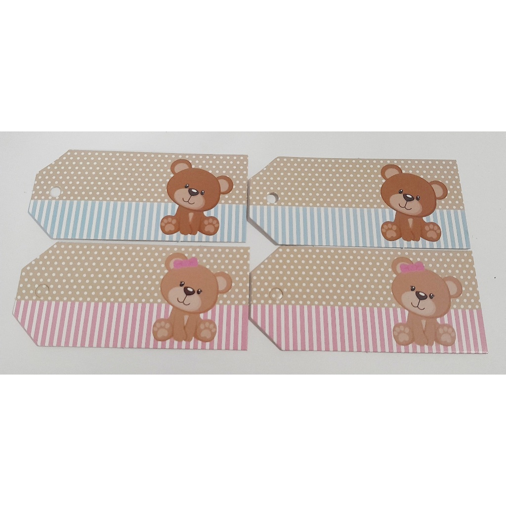 TAG PARA LEMBRANCINHAS URSINHO, KIT 150 UNID,  ROSA OU AZUL,  TAG PARA PRESENTES, SACOLAS, COM FURO.CHÁ REVELAÇÃO