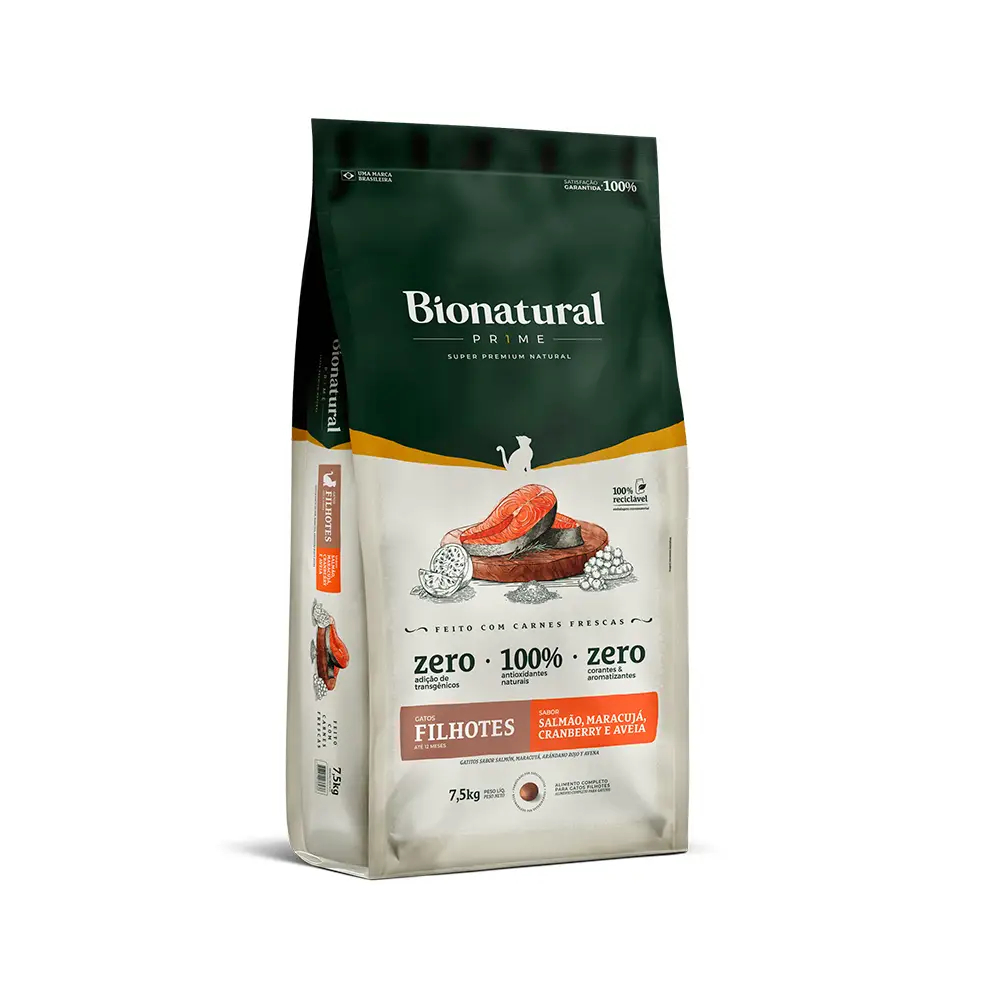 Bionatural Prime Gato Filhote Salmão Super Premium Natural 7,5Kg em Oferta na Shopee