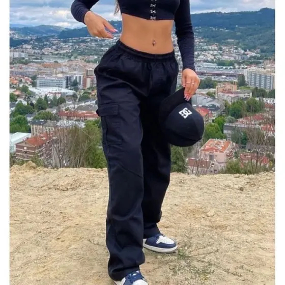 Calça Cargo Feminina Feminino Bolso Lateral Jeans E Sarja em Oferta na Shopee