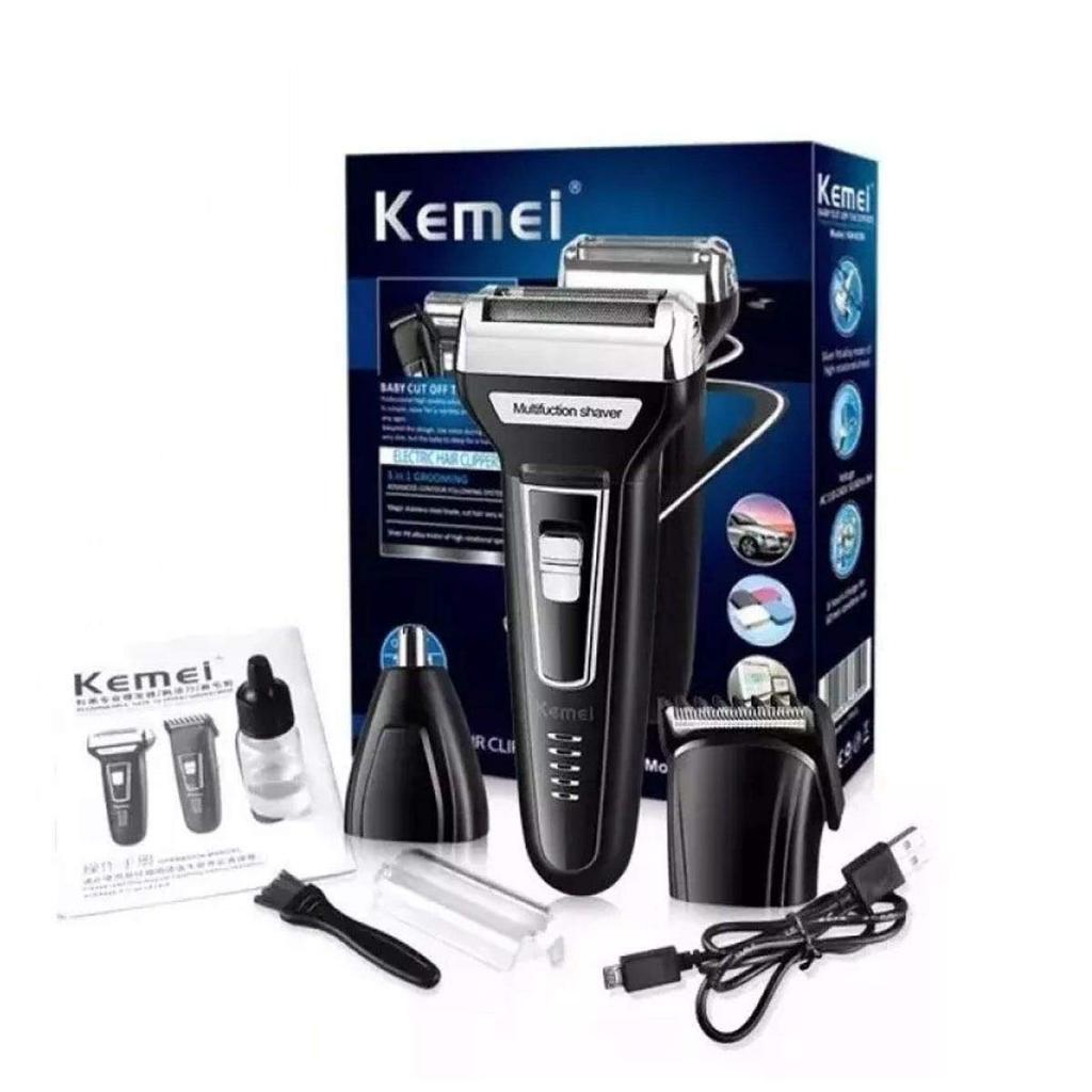 Máquina De Barbear Kemei 3 Em 1 KM-6558 Nariz Barba Pelos E Corpo