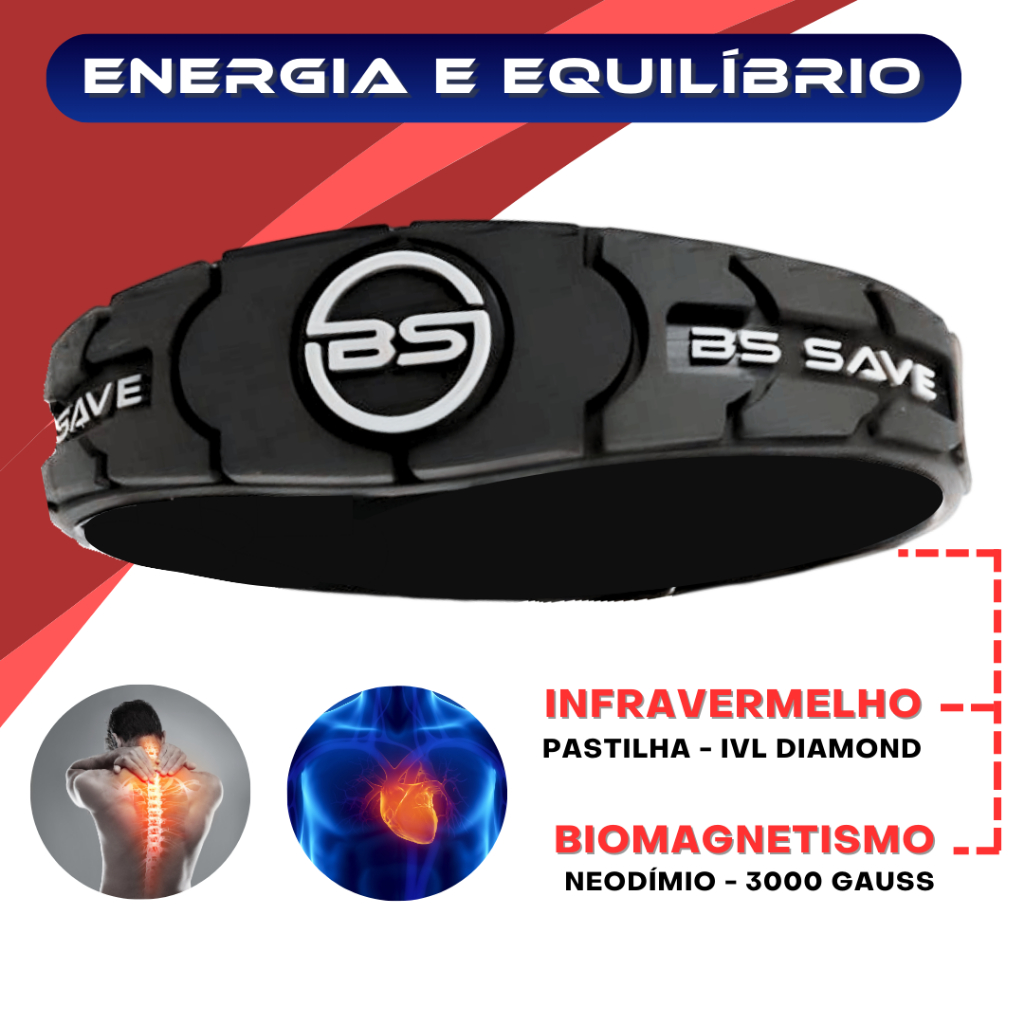 Pulseira Magnética BS SAVE - Infravermelho Longo e Biomagnetismo 3000 Gauss - Fecho Ajustável