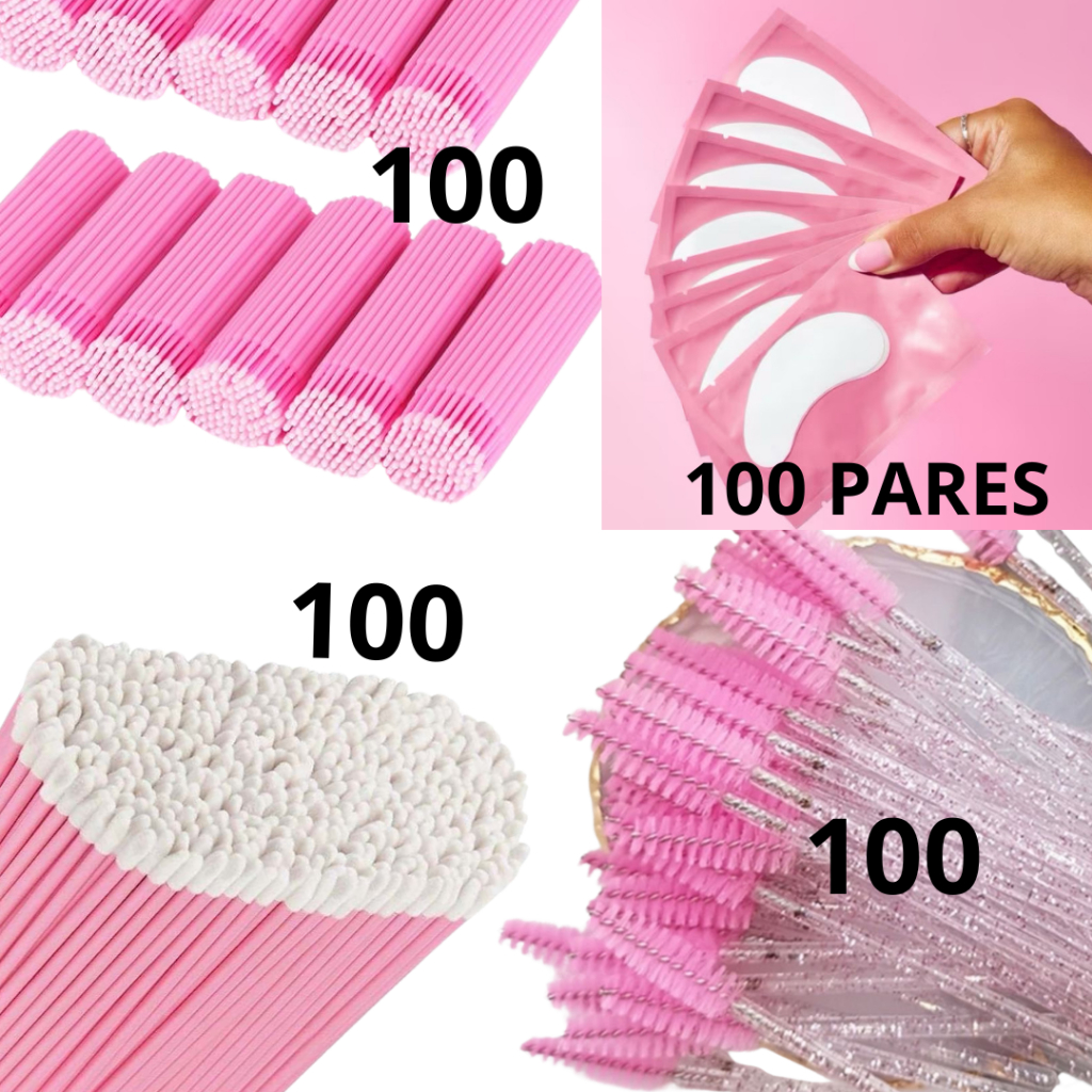 KIT 100 Escovinhas + 100 Microbrush + 100 Aplicador +KIT 100 Pares de Gel Pads (200 Unidades) Cílios em Oferta na Shopee