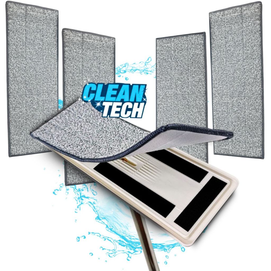 Kit 4 Refil Mop Flat 32x11cm Reutilizável Esfregão Microfibra para Limpeza