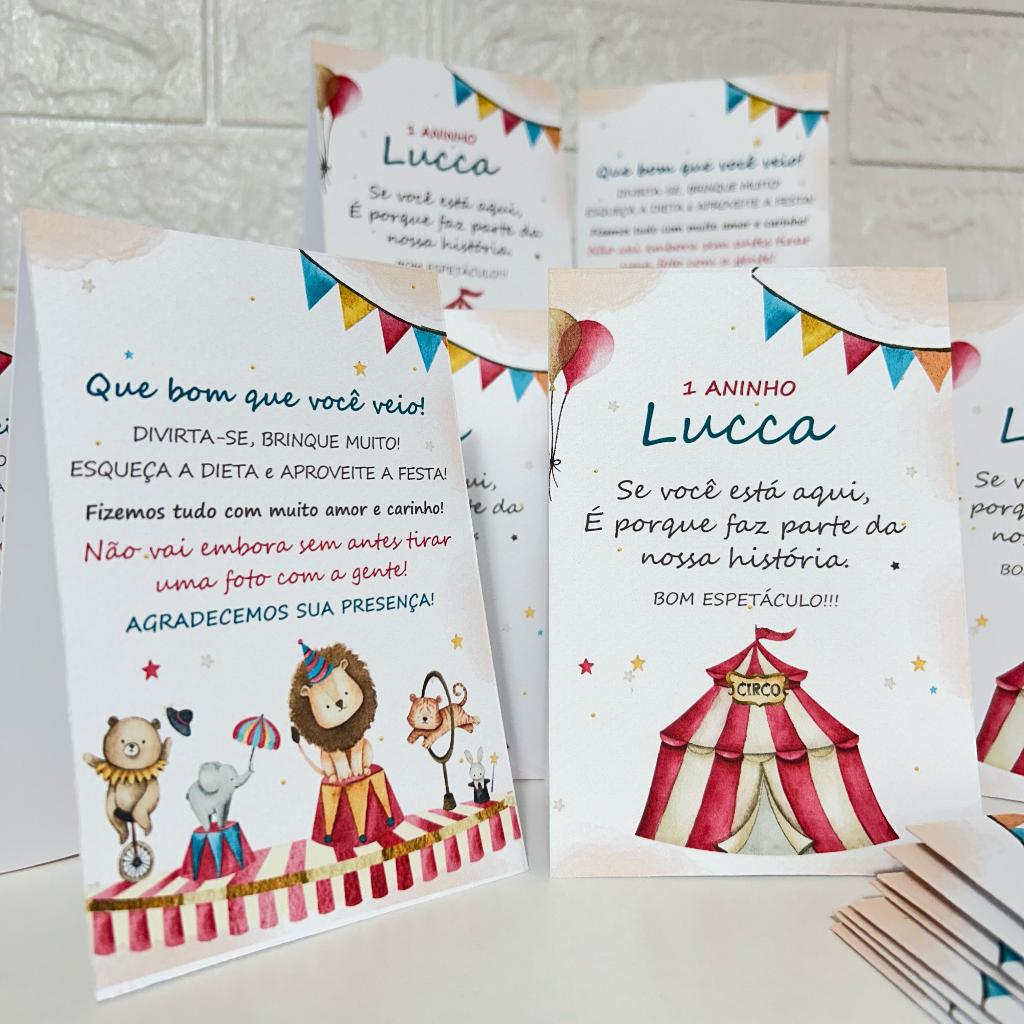 Centro de mesa agradecimento personalizado enfeite plaquinha decoração aniversário festa infantil tema circo vintage