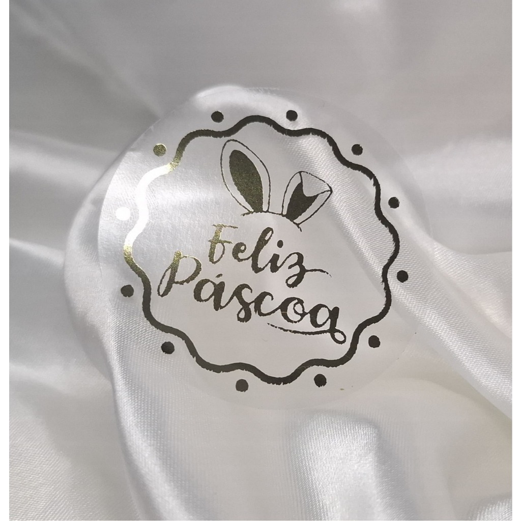 Adesivo Feliz Páscoa Transparente Hot Stamp 100 Un - 5x5cm