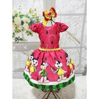 Vestido Menina Infantil Perola Temático Magali Vermelha