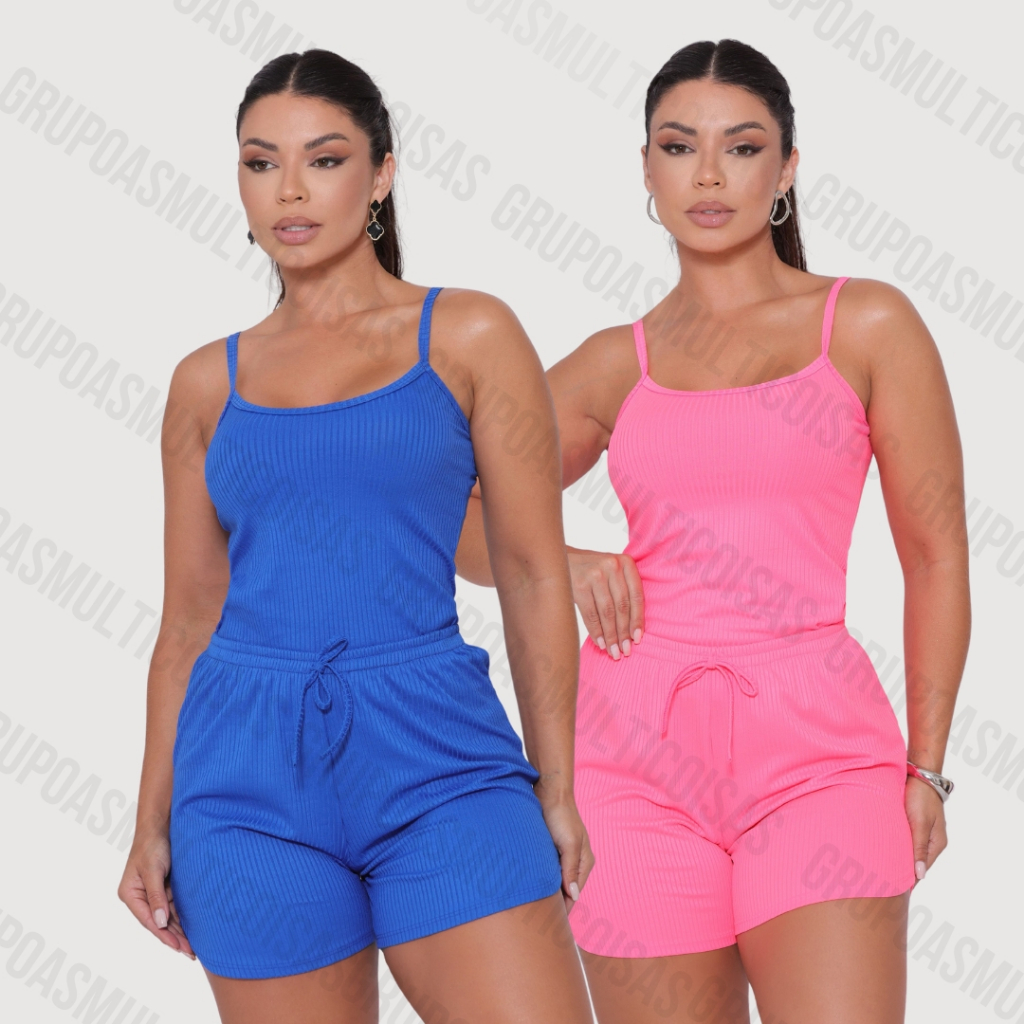 KIT COM 2 CONJUNTOS FEMININO CANELADO REGATA + SHORT IDEAL PARA USO CASUAL em Oferta na Shopee
