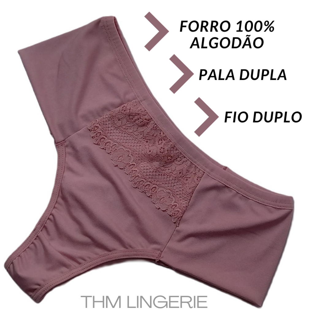 kit  3/5/10 Calcinha Tanga com Pala Lateral Dupla e Fio Duplo Cós Alto Conforto Intimo  XUXA