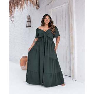 1 Vestido DUNA Feminino Longo Plus Size Liso Gola V em Oferta na Shopee