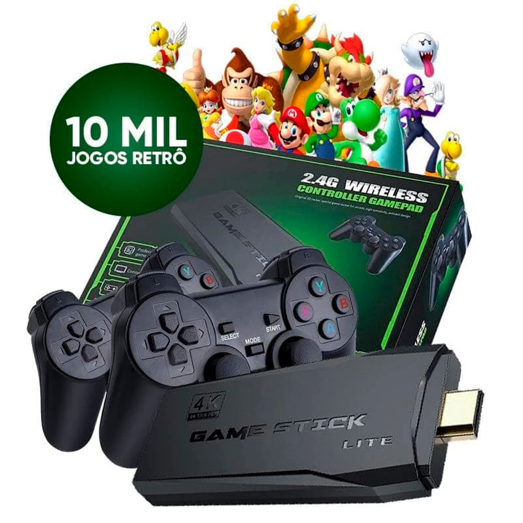 Imagem Videogame Stick 10mil 2 Controles Sem Fio Console Portatil Jogos Retro Antigo
