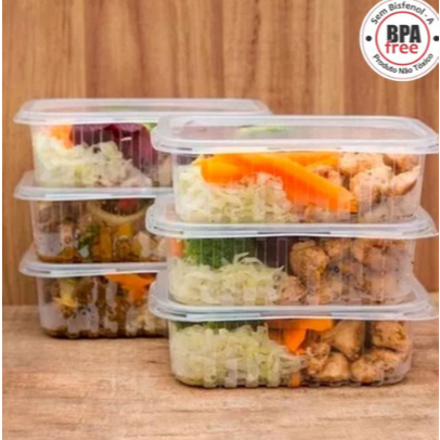 Kit Pote Retangular Com Tampa Plastico Marmitinha Fit Marmita Com 24 Unidades