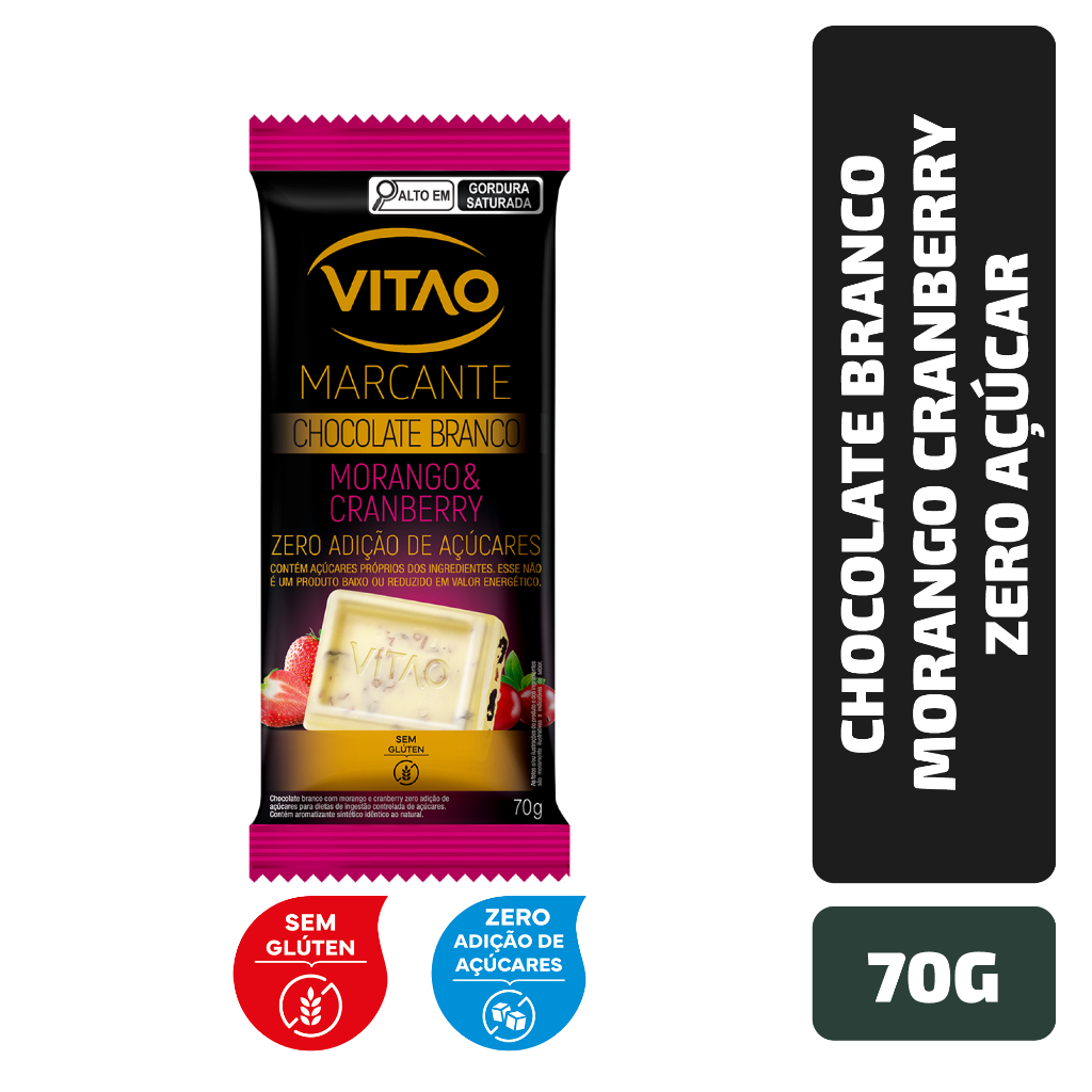 Chocolate Branco Morango Cranberry Zero Açúcar Marcante 70 g