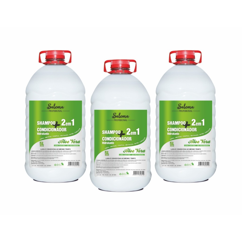 Kit Com 3 Shampoo Condicionador 2 Em1 Aloe Vera Linha Feminino Masculino 5 Litros Salao de Beleza Linha Profissional
