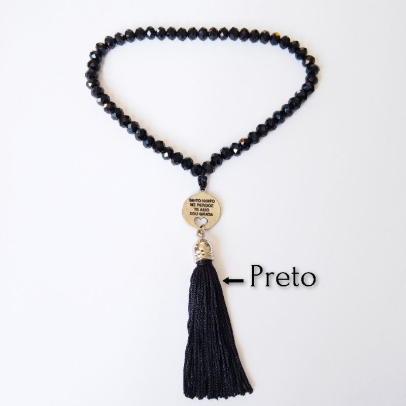 Imagem Japamala 54 Contas Cristal Negro Com Meru Pingente Hoponopono Rosário Budista Ref:159