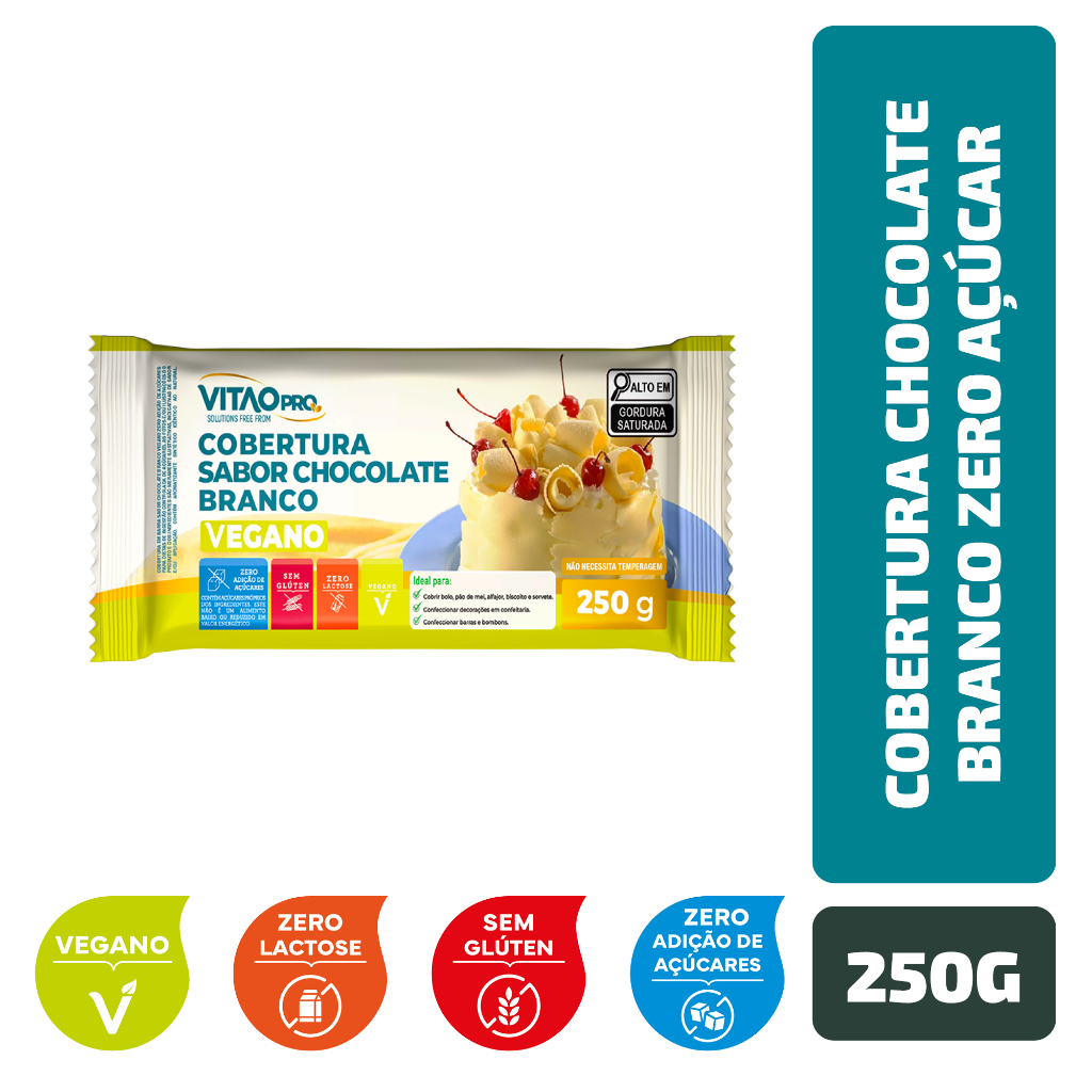 Cobertura Sabor Chocolate Branco Vegano Zero Açúcar Vitao PRO 250 g - Food & Beverages