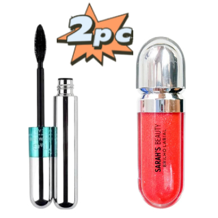 KIT Máscara para cílios a prova d'água T&G Tango RÍMEL 4D cor preto volume + Sarah's Beauty Brilho Labial Óleo Labial