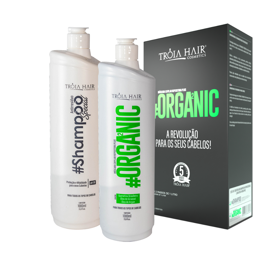 Escova Semi Definitiva Troia Hair Organic 2 X 1000ml Produto Original Cabelo Liso Sem Formol