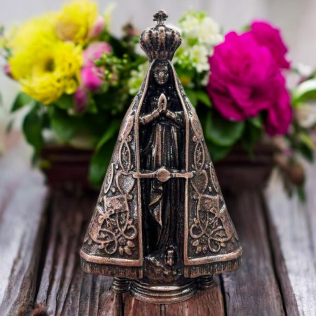Imagem nossa senhora aparecida em bronze 2 tamanhos opções com capela e sem oratorio linda imagem padroeira