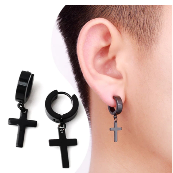 Brinco de Cruz Pingente Masculino Feminino Aço Inoxidável Antialergico Cirurgico com Crucifixo