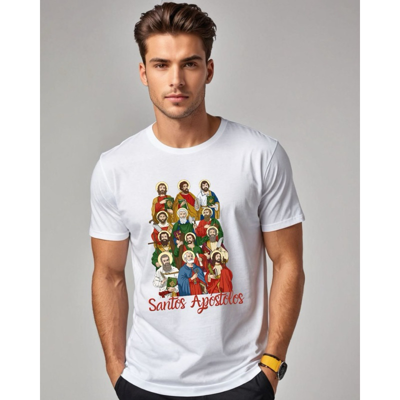 Camiseta T-shirt Católica os Apóstolos de Cristo São Pedro São Tiago Santo André Blusa Infantil Adulto Plus Size