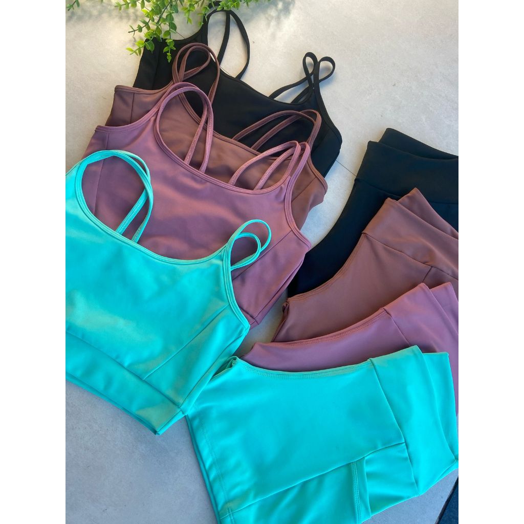 Conjunto Fitness Feminino Poliamida Dark Elasticidade Perfeita Academia Short e Top entrada Bojo