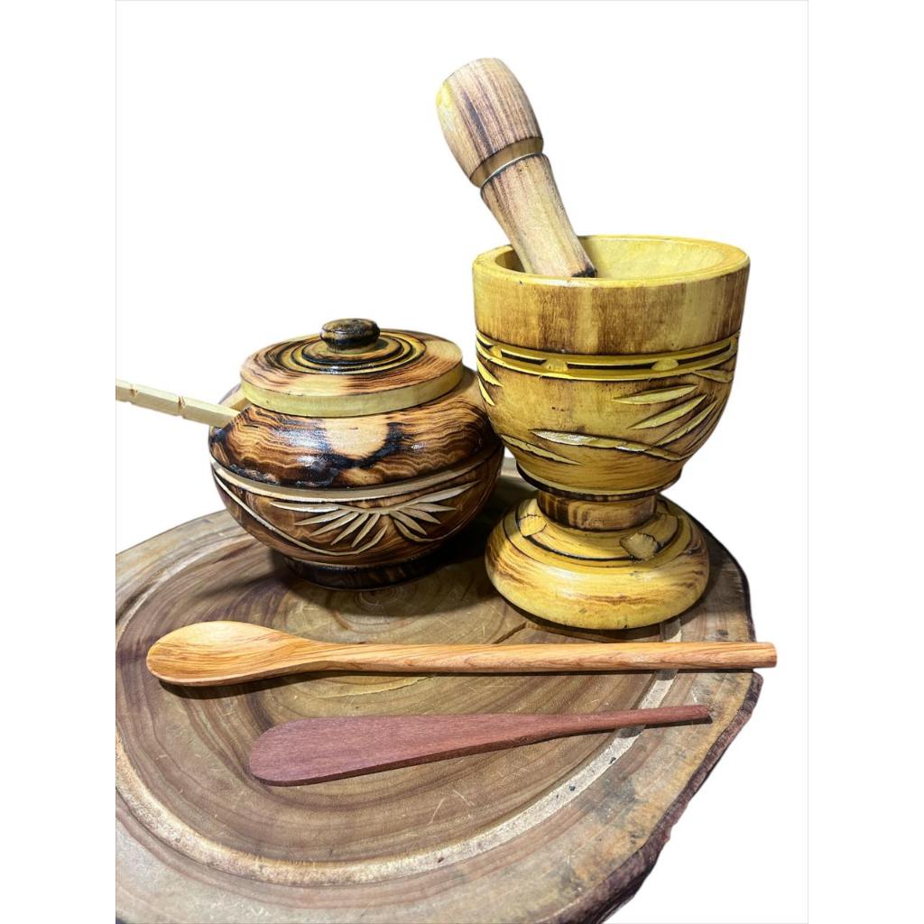 kit pilao com socador + gamela + farinheira