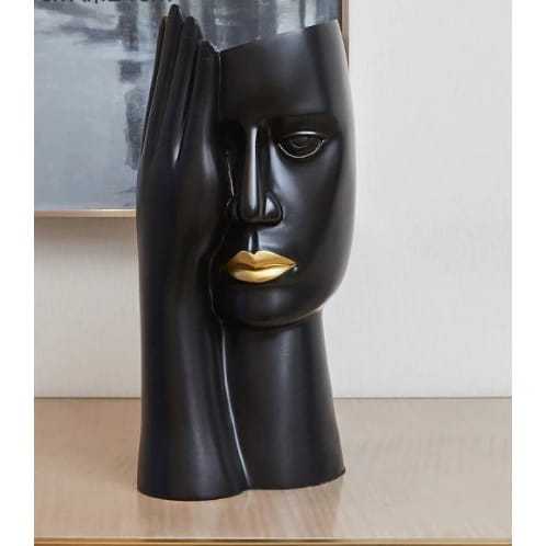 Escultura Vaso Rosto Humano – Porta-Pincel ou Cachepô Estilo Boho Moderno