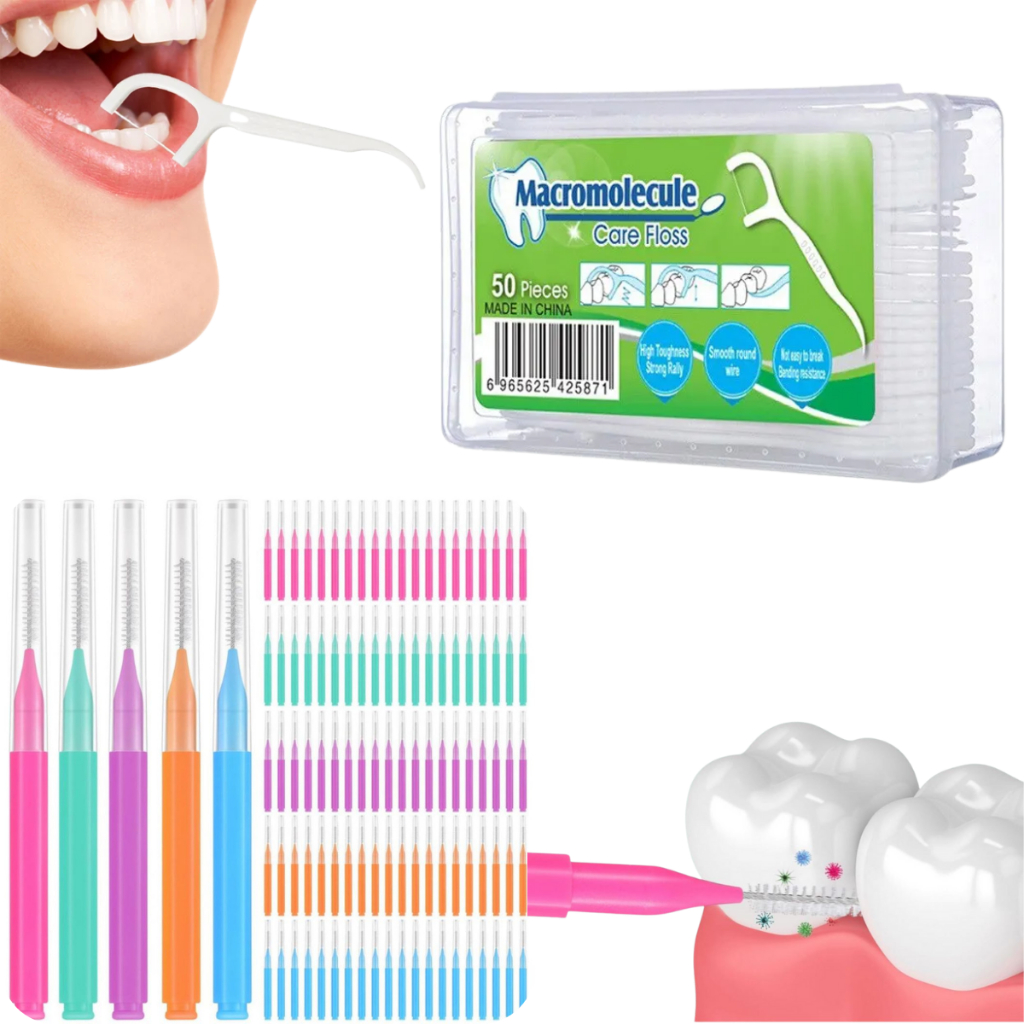 Kit Interdental Higiene Bucal com Fio Dental floss pick e Escova de Dente Interdental Dental Picks