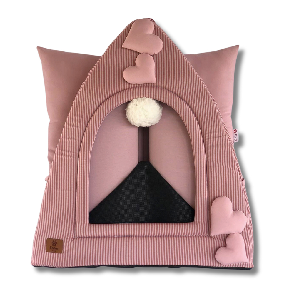 Cama Toquinha PET IGLU Para Cães e Gatos Listrada Rose Luxo Premium Almofada Removível Entre Patas Artesanal Resistente