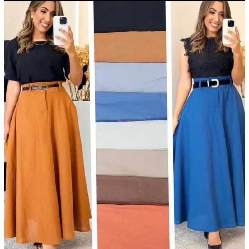Saia Longa Feminina Alfaiataria Moda Evangélica Casual Básica Inverno