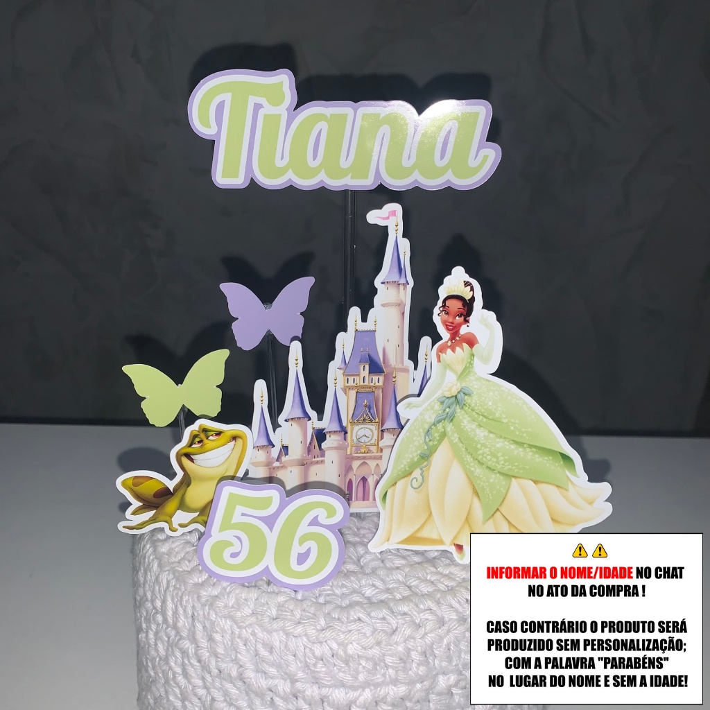 Topo de Bolo - Topper de Bolo Personalizado Aniversário Mesversario Tiana Princesa e o Sapo