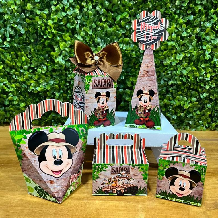 KIT FESTA PERSONALIZADA SAFARI DO MICKEY - PEGUE E MONTE - Lembrancinha - Aniversário - Caixinhas Personalizada