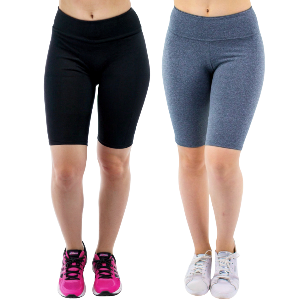 Kit 2 Shorts Legging Academia Feminino Meia Coxa Cintura Alta Bermuda Ciclista Zero Transparência