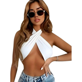 Top Cropped Feminino Decote Cruzado Transpassado Sexy Moda Gringa e Blogueira em Oferta na Shopee