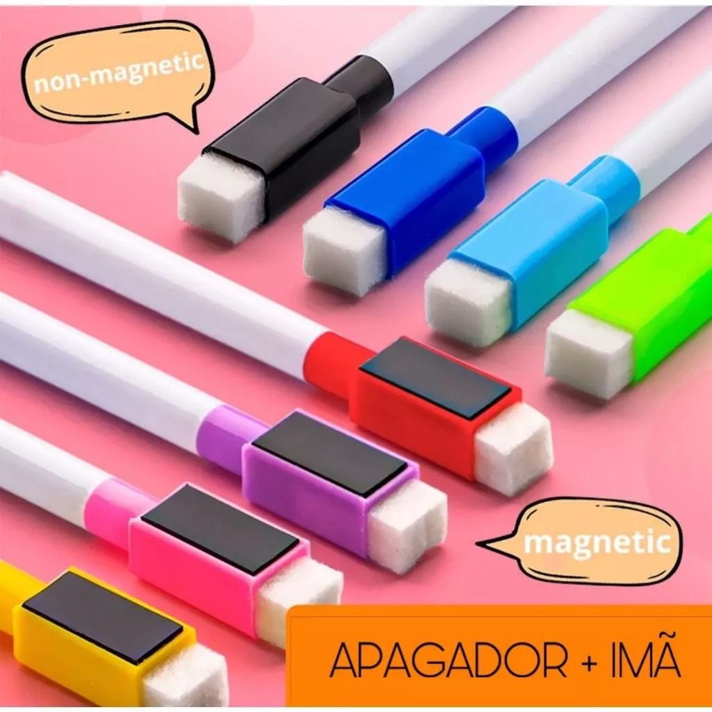50 Canetas Preto Para Quadro Branco Com Apagador E Imã - Tinta PRETA