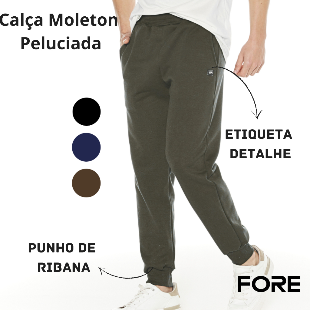 Calça Moletom Masculina Grossa Lisa Pelucia Algodão 505225-A