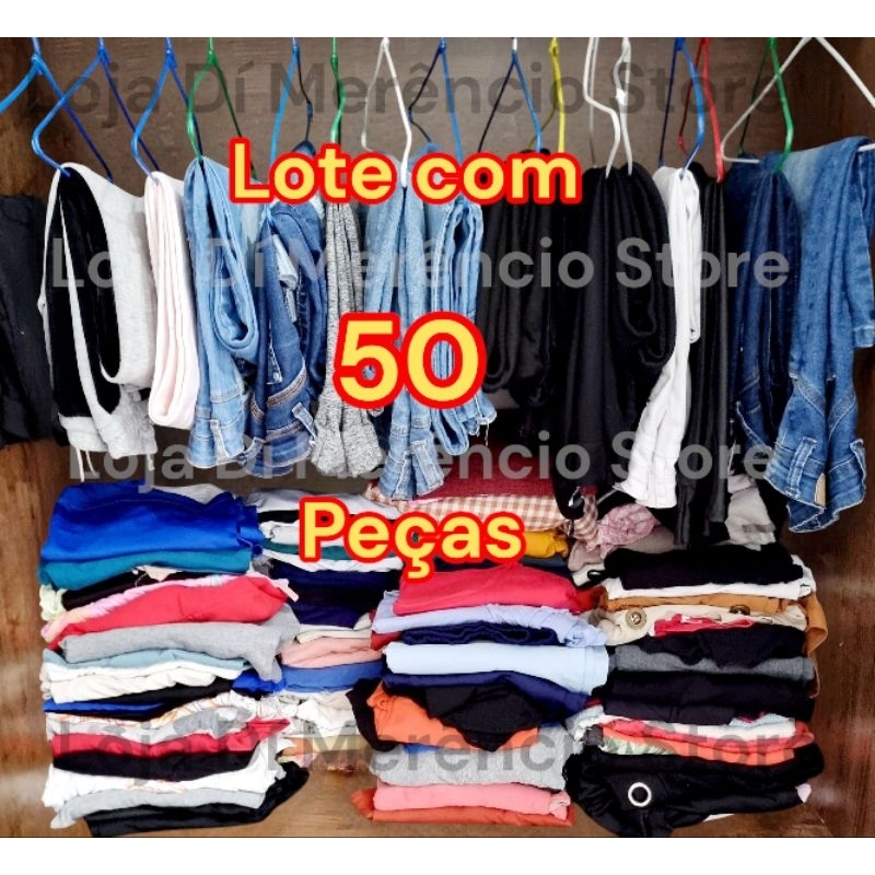 Lote com 50 Peças de Roupas Feminina Tamanho e Modelo Diversos Tamanho G M P Roupas para Revenda em BRECHÓ