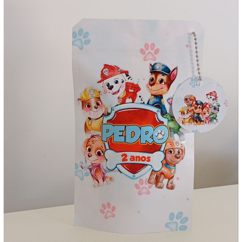 Kit 15 Saquinhos Ziplock transparente personalizados Lembrancinha Patrulha Canina Aquarela