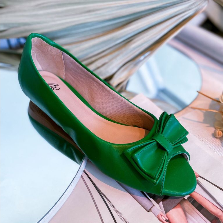 Sapatilha  Peep Toe Verde com Laço Duplo