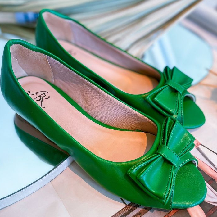 Sapatilha  Peep Toe Verde com Laço Duplo em Oferta na Shopee