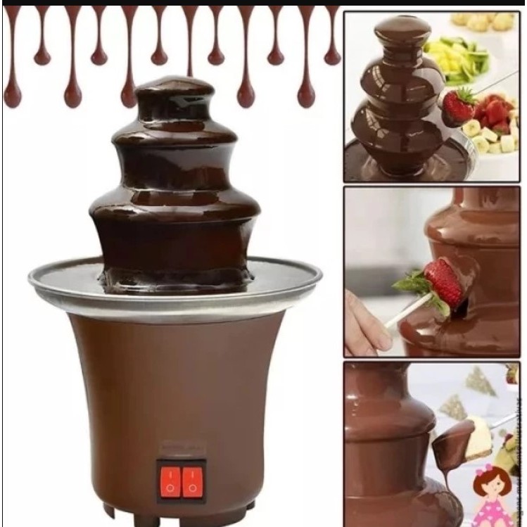 Founde Cachoeira Cascata De Chocolate Fonte Torre Cascata Mini 3 Camadas 110v Cor Marrom Ideal para Presente e Ambiente
