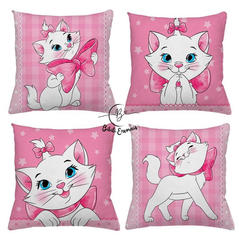 KIT 4 CAPAS DE ALMOFADAS GATA MARIE ALMOFADA QUARTO DE MENINA IDEAL PARA DECORAÇÃO TAMANHO 45X45