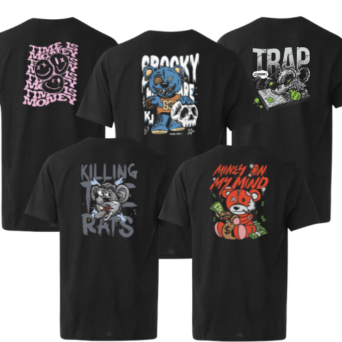 KIT 5 Camisetas Masculinas Streetwear - Diversas Estampas - 100% Algodão Premium