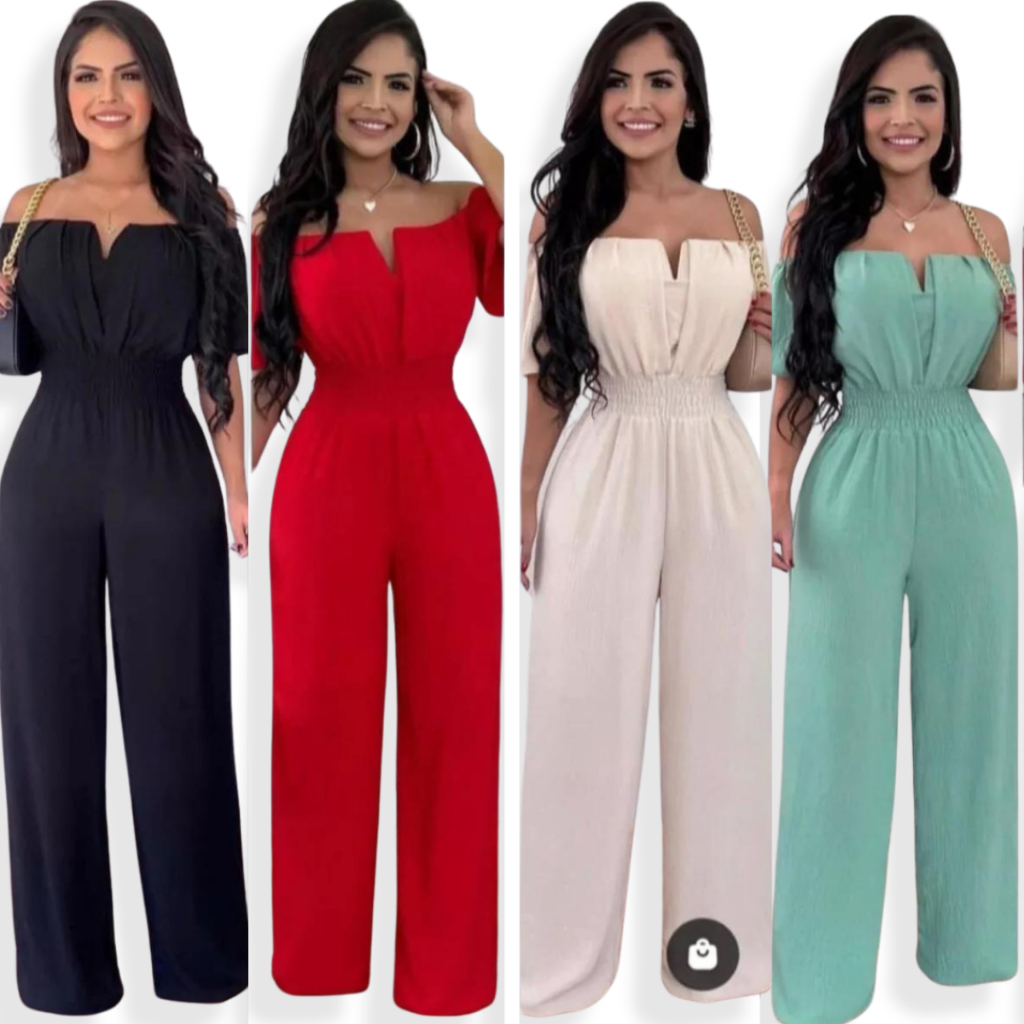 Macacão Feminino Longo Pantalona Luxo Acinturado Crepe Duna Com Brinde