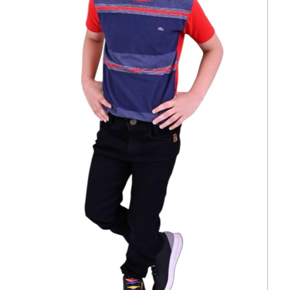 calça jeans preta com lycra, vestem do 2 ao 16 anos todas contem  ajuste! em Oferta na Shopee