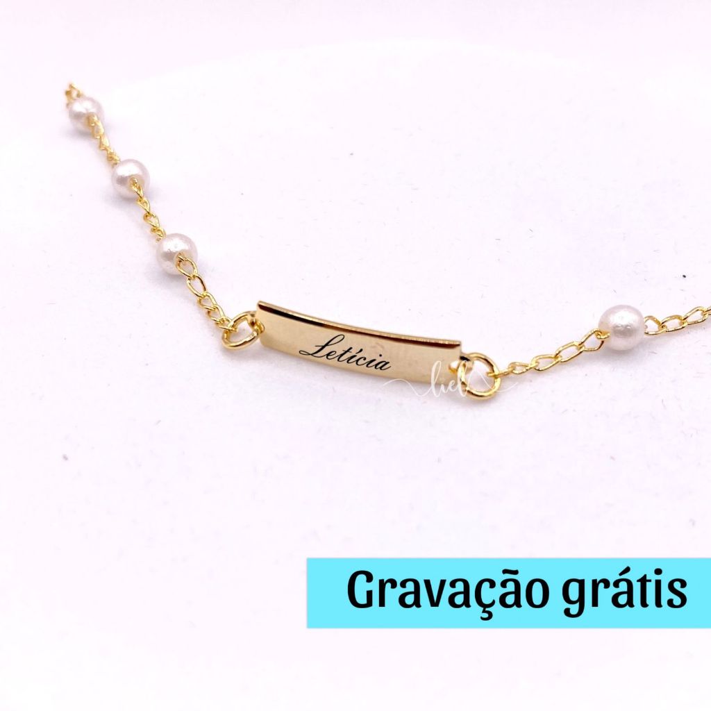 Pulseira De Pérola Infantil Dourada RN Bebê Personalizada Com Gravação Nome Banhada A Ouro 18k em Oferta na Shopee