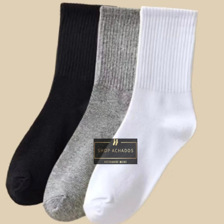 Kit 15 Pares Meia Cano Longo Algodão lisa masculina frio